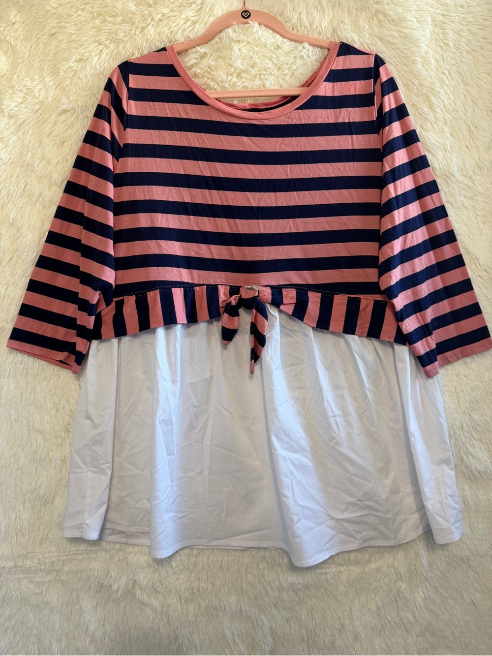Motherhood Maternity Womens Striped Twofer Top XL Pink Blue Pregnancy READ